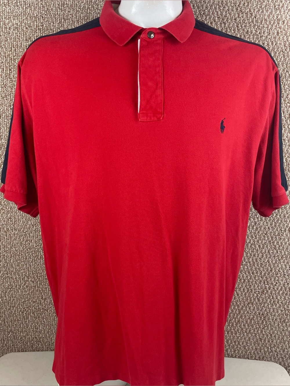 Vintage Polo Ralph Lauren Rugby Shirt 2XLT Short Sleeve Red Snap Collar 90s 387